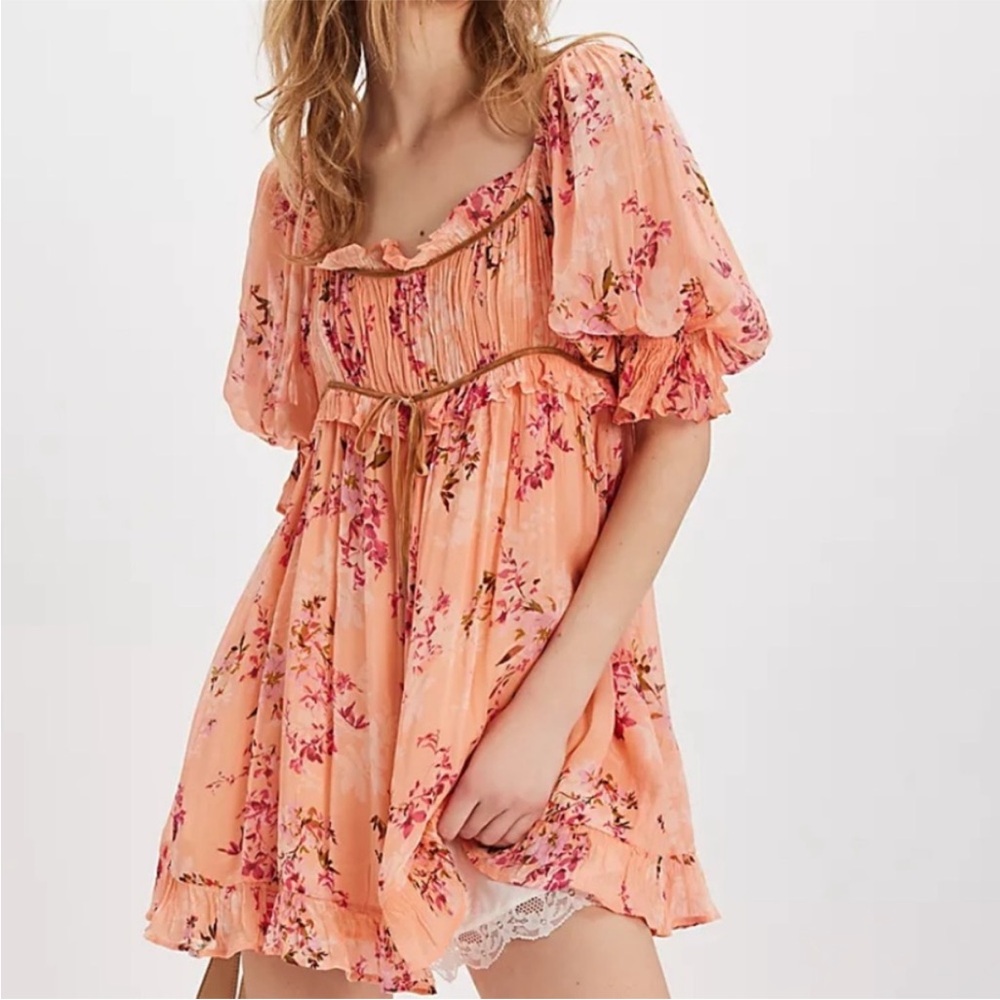 Free People Marney Mini Dress in Peach Combo Size M
